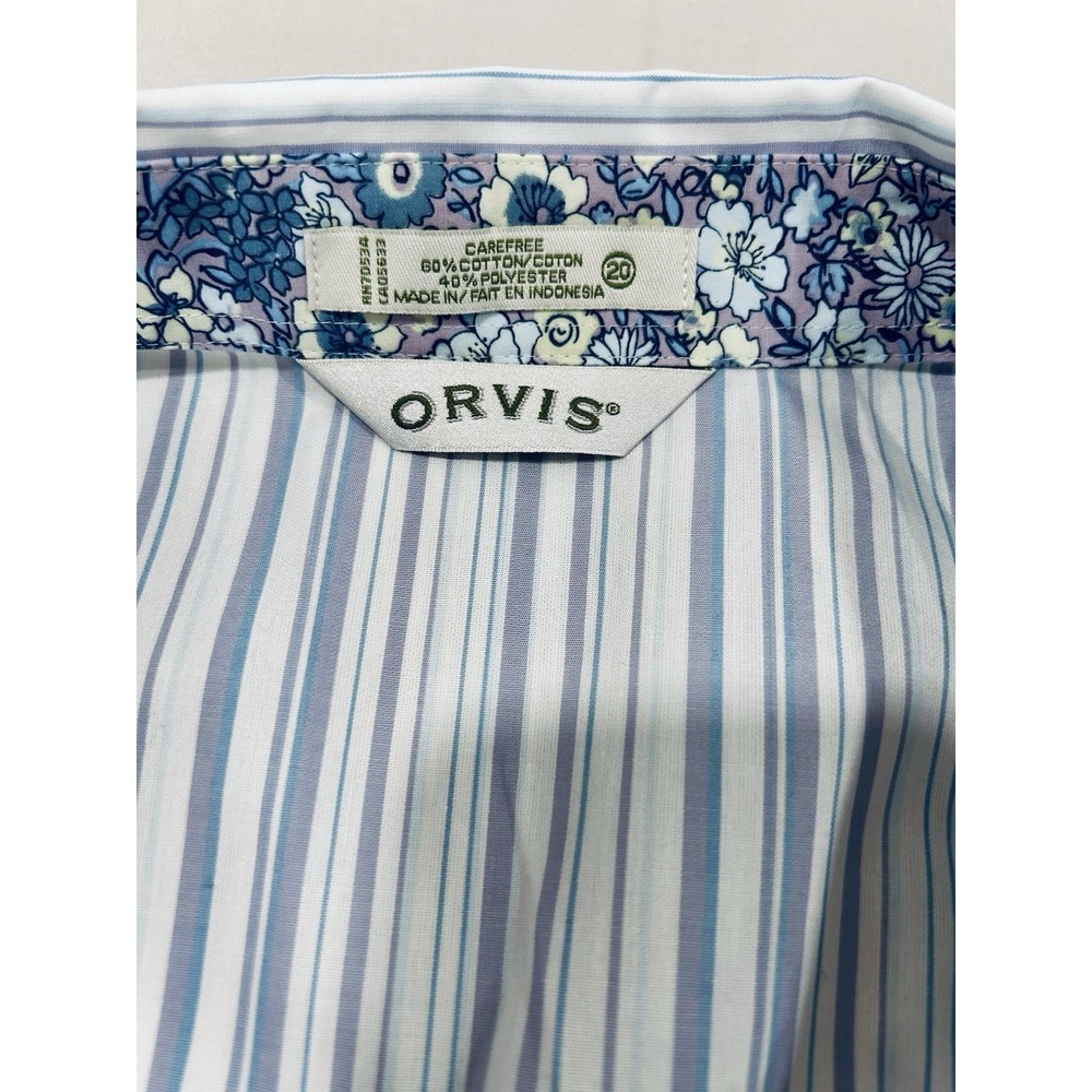 Orvis Carefree Cotton Blend Womens Blue Striped Contrast Collar Cuff Shirt Sz 20 - Picture 9 of 10